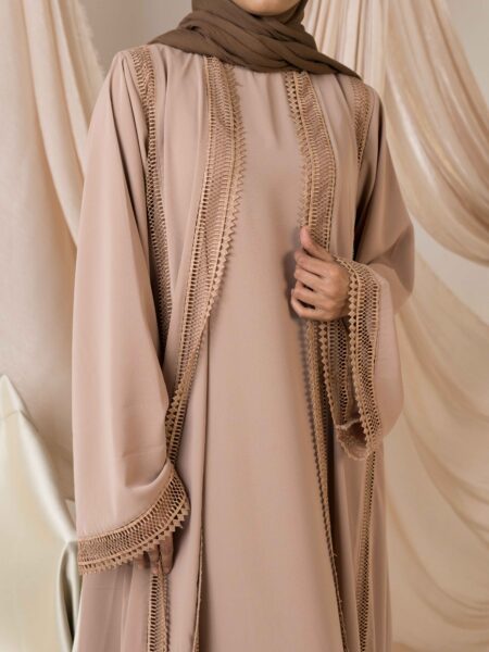 Falak Lace Two-Piece Abaya - Beige