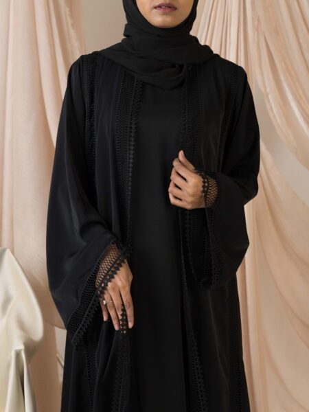 Falak Lace Two-Piece Abaya - Black
