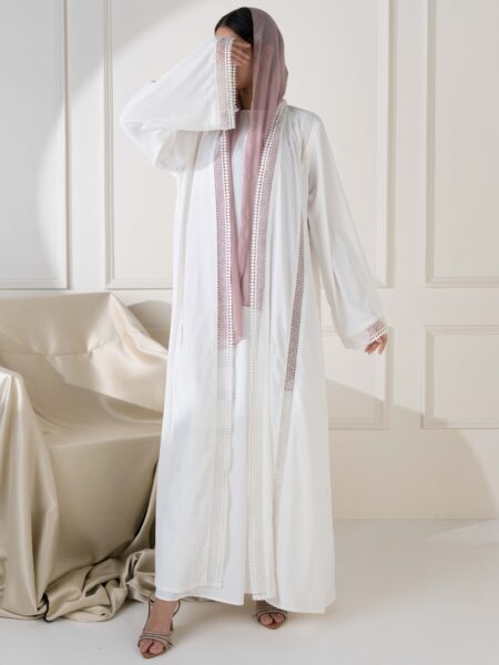 Falak Lace Two-Piece Abaya - White
