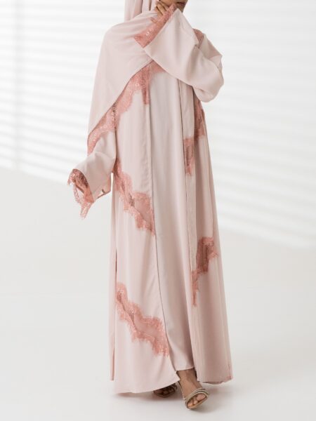 Nadiya Lace Abaya - Baby Pink
